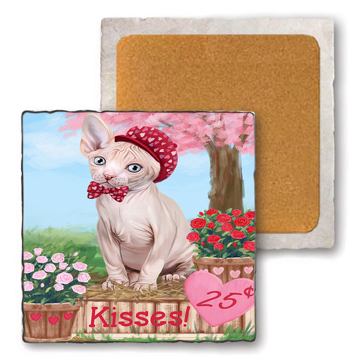 Rosie 25 Cent Kisses Sphynx Cat Set of 4 Natural Stone Marble Tile Coasters MCST51243