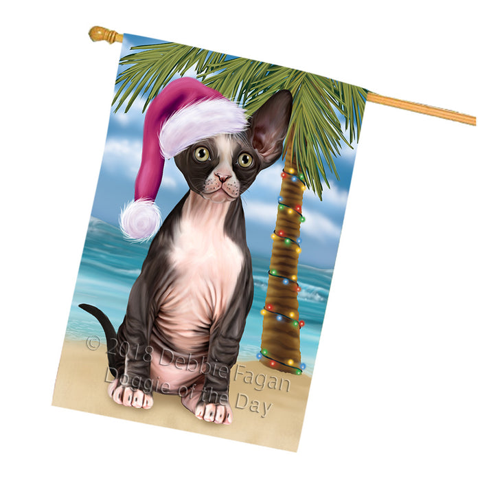 Summertime Happy Holidays Christmas Sphynx Cat on Tropical Island Beach House Flag FLG54780