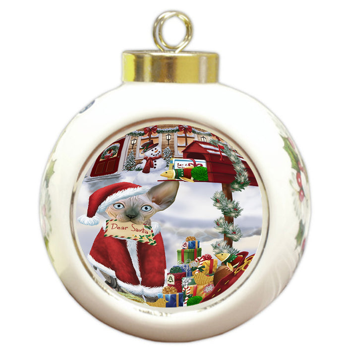 Sphynx Cat Dear Santa Letter Christmas Holiday Mailbox Round Ball Christmas Ornament RBPOR53554