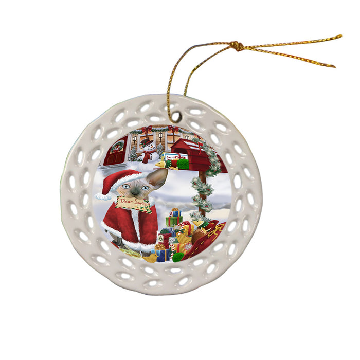 Sphynx Cat Dear Santa Letter Christmas Holiday Mailbox Ceramic Doily Ornament DPOR53554