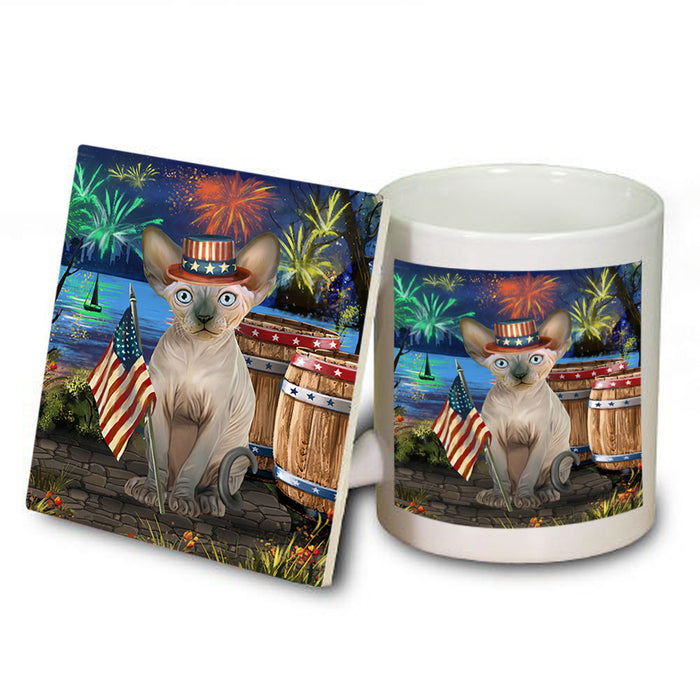 4th of July Independence Day Firework Sphynx Cat Mug and Coaster Set MUC54074