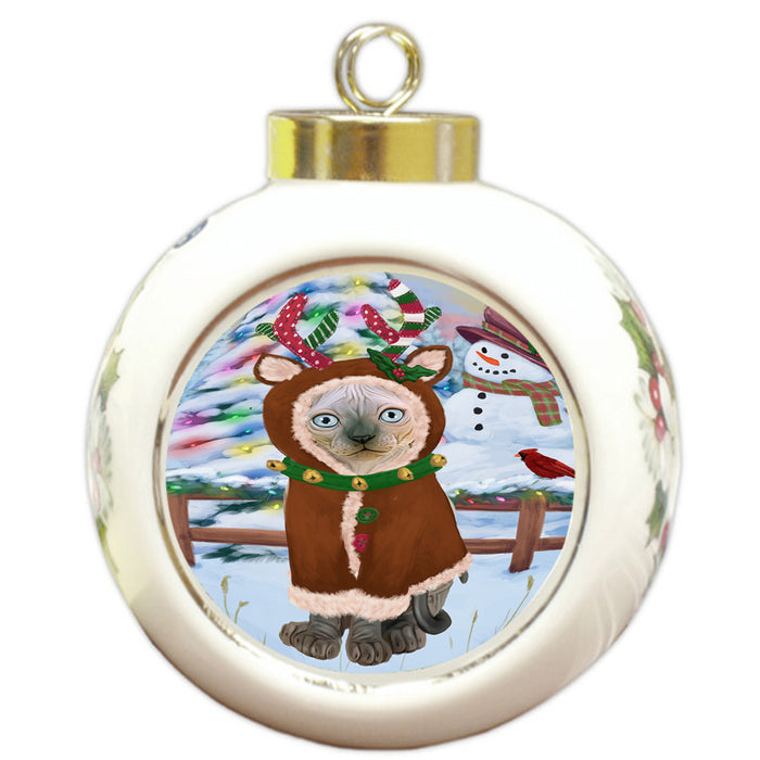 Christmas Gingerbread House Candyfest Sphynx Cat Round Ball Christmas Ornament RBPOR56925