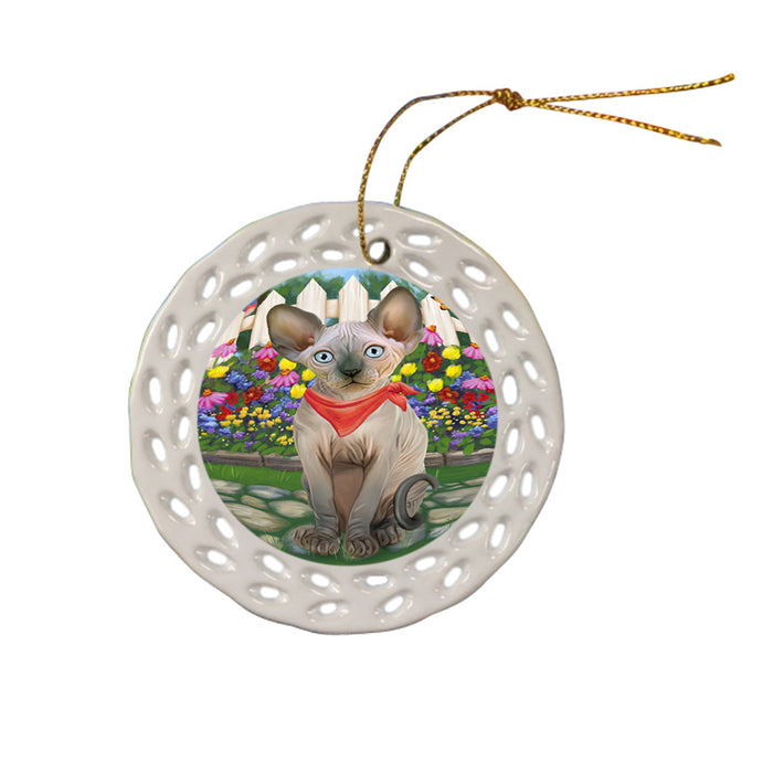 Spring Floral Sphynx Cat Ceramic Doily Ornament DPOR52276