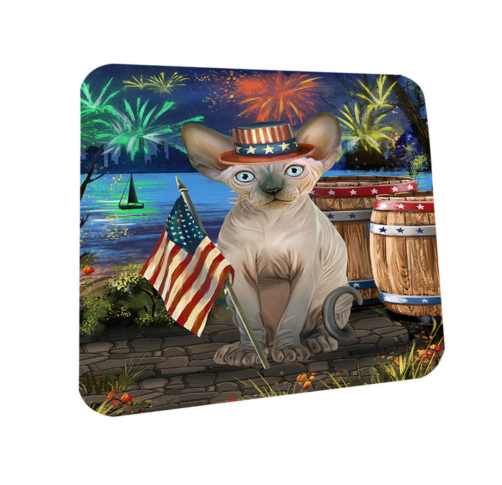 4th of July Independence Day Firework Sphynx Cat Coasters Set of 4 CST54040