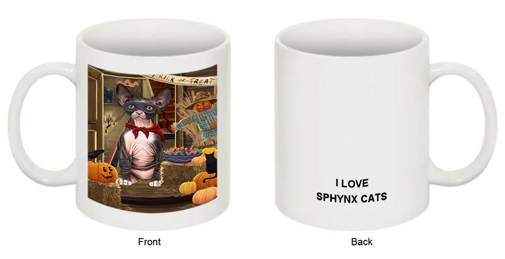 Enter at Own Risk Trick or Treat Halloween Sphynx Cat Coffee Mug MUG48703