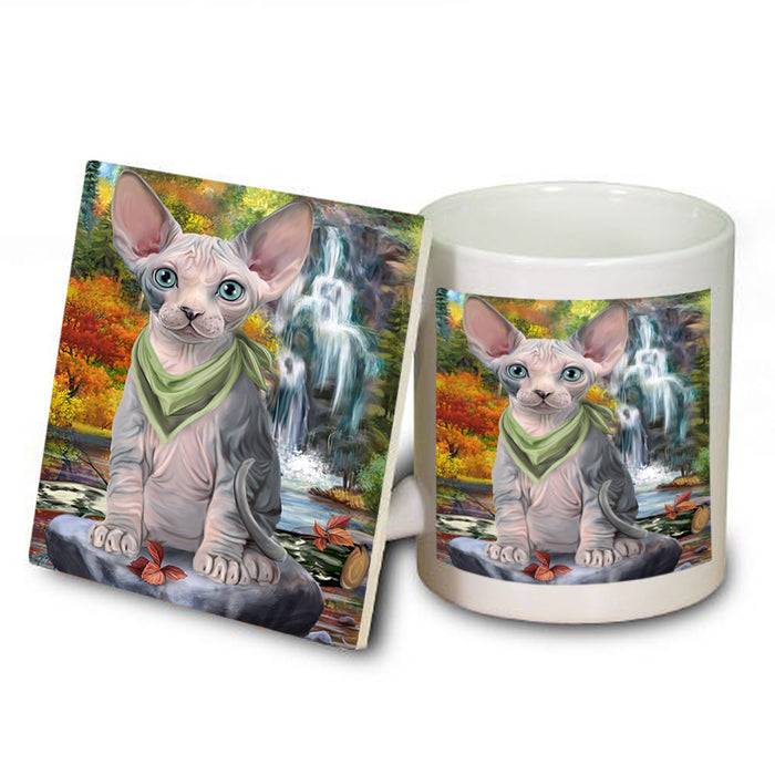 Scenic Waterfall Sphynx Cat Mug and Coaster Set MUC51955