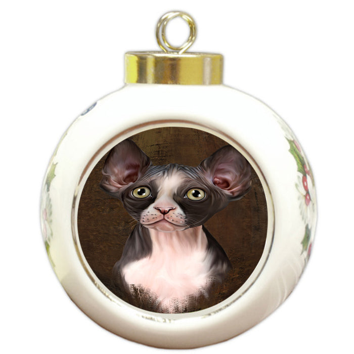 Rustic Sphynx Cat Round Ball Christmas Ornament RBPOR54485
