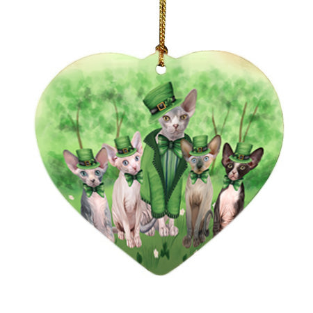 St. Patricks Day Irish Portrait Sphynx Cats Heart Christmas Ornament HPOR57987