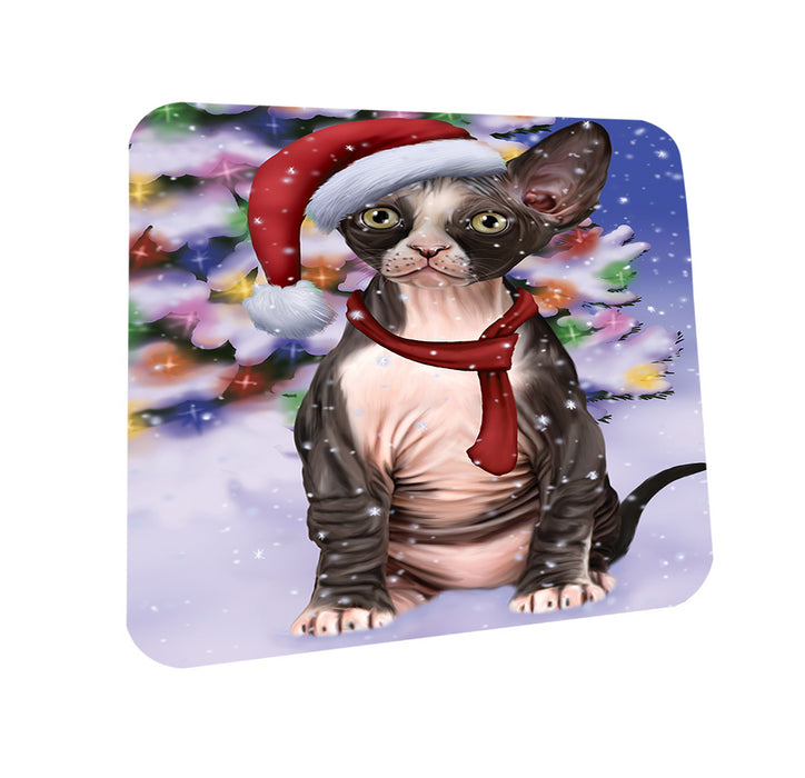 Winterland Wonderland Sphynx Cat In Christmas Holiday Scenic Background Coasters Set of 4 CST53738