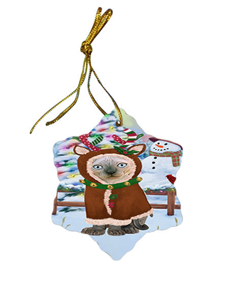 Christmas Gingerbread House Candyfest Sphynx Cat Star Porcelain Ornament SPOR56925