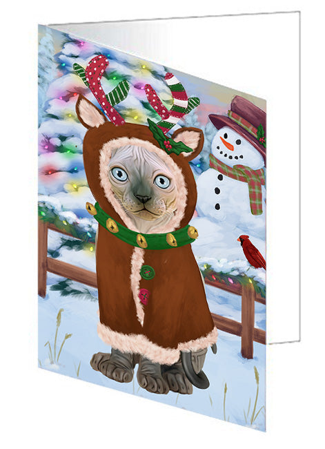 Christmas Gingerbread House Candyfest Sphynx Cat Handmade Artwork Assorted Pets Greeting Cards and Note Cards with Envelopes for All Occasions and Holiday Seasons GCD74222