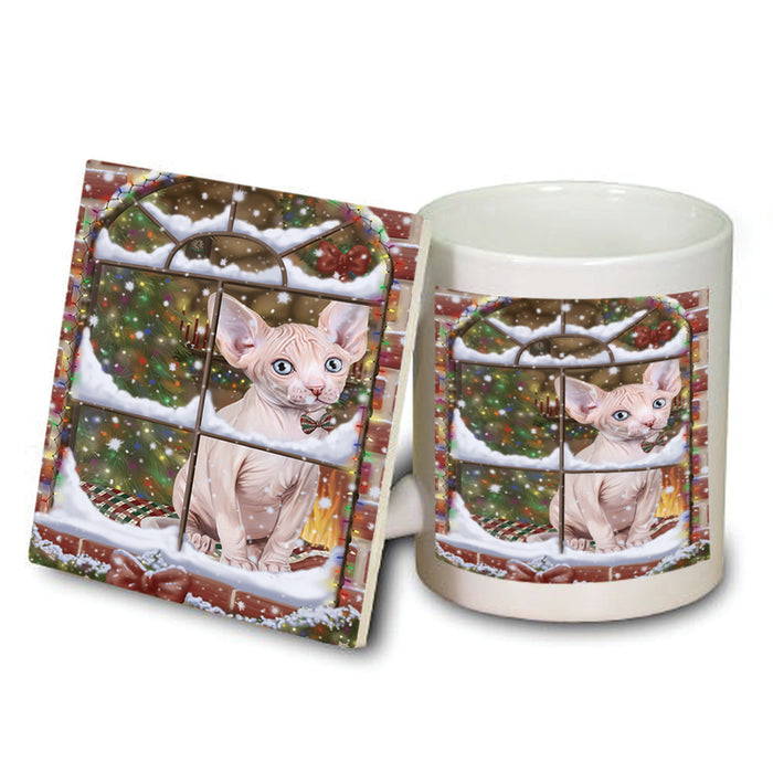 Please Come Home For Christmas Sphynx Cat Sitting In Window Mug and Coaster Set MUC53639
