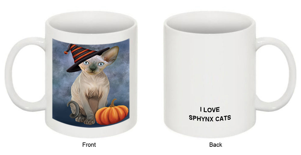 Happy Halloween Sphynx Cat Wearing Witch Hat with Pumpkin Coffee Mug MUG50143