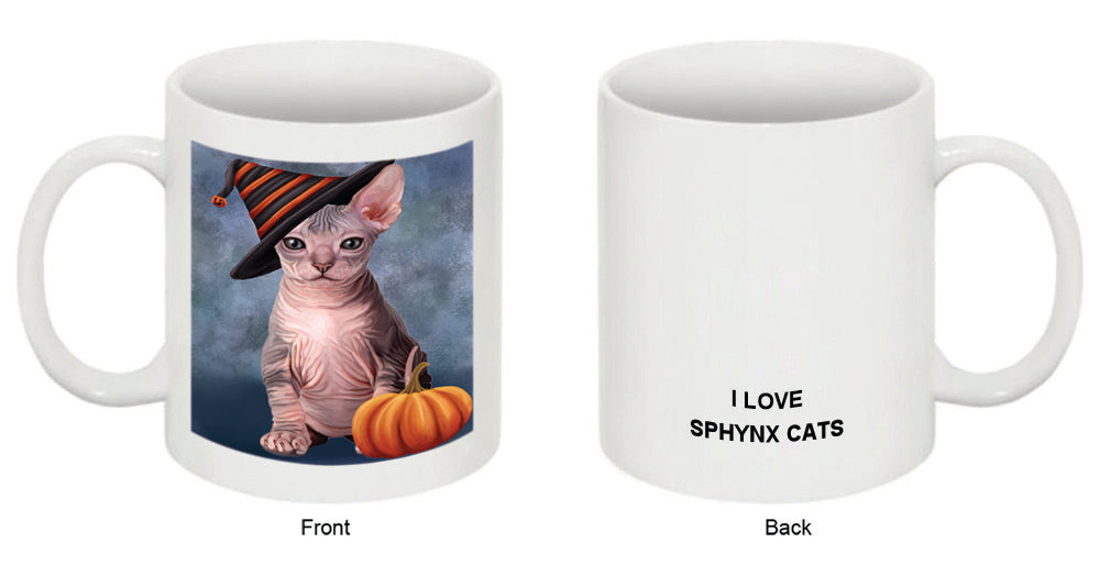 Happy Halloween Sphynx Cat Wearing Witch Hat with Pumpkin Coffee Mug MUG50213