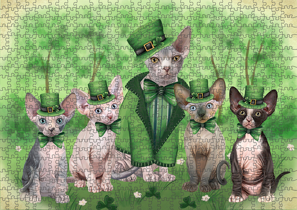 St. Patricks Day Irish Portrait Sphynx Cats Portrait Jigsaw Puzzle for Adults Animal Interlocking Puzzle Game Unique Gift for Dog Lover's with Metal Tin Box PZL090