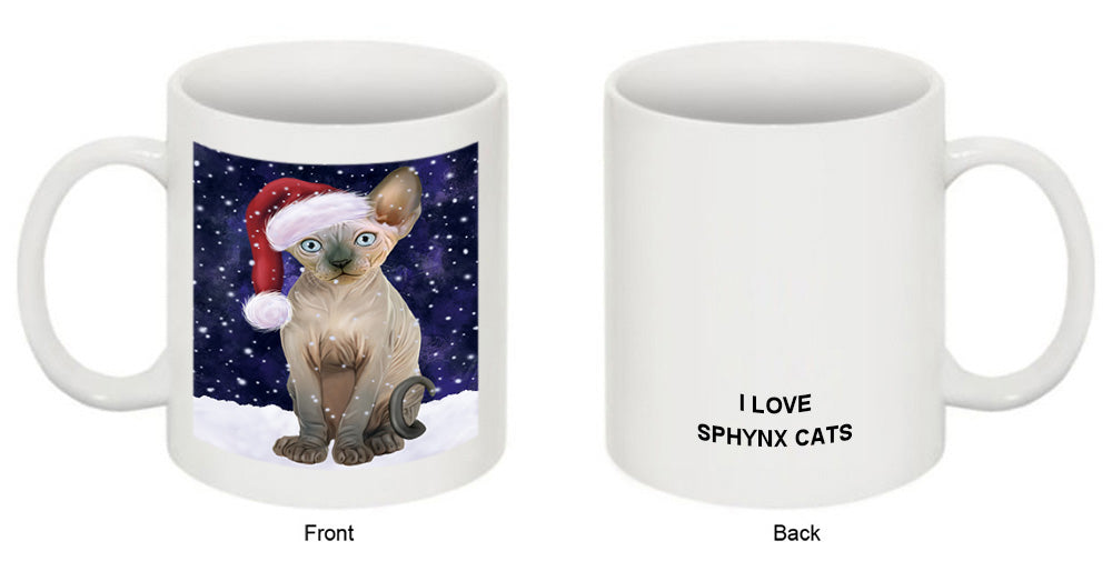 Let it Snow Christmas Holiday Sphynx Cat Wearing Santa Hat Coffee Mug MUG49725