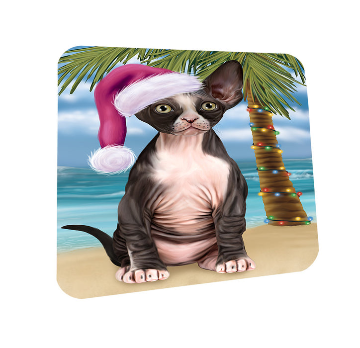 Summertime Happy Holidays Christmas Sphynx Cat on Tropical Island Beach Coasters Set of 4 CST54412