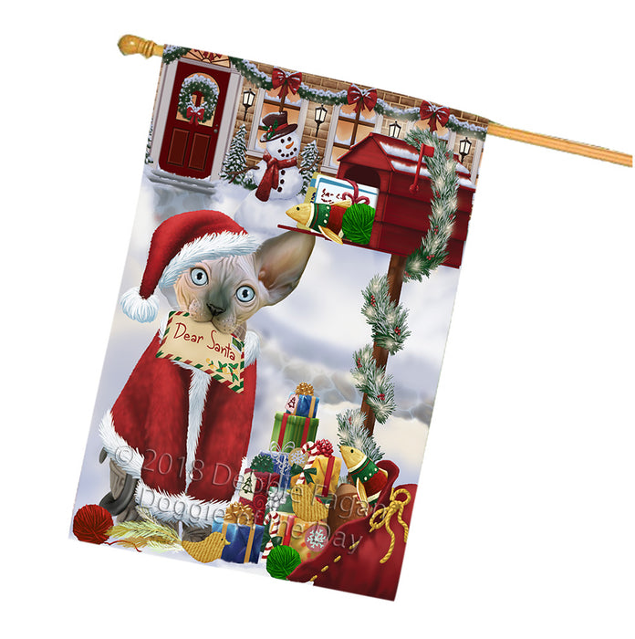 Sphynx Cat Dear Santa Letter Christmas Holiday Mailbox House Flag FLG53752