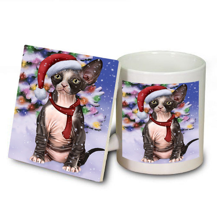 Winterland Wonderland Sphynx Cat In Christmas Holiday Scenic Background Mug and Coaster Set MUC53772