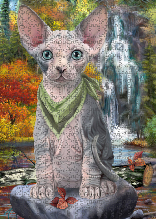 Scenic Waterfall Sphynx Cat Puzzle with Photo Tin PUZL59976