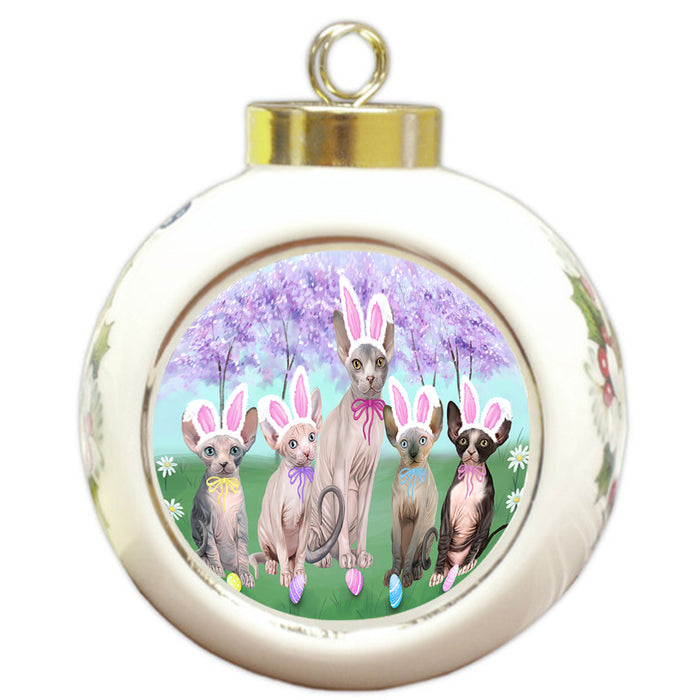 Easter Holiday Sphynx Cats Round Ball Christmas Ornament RBPOR57344