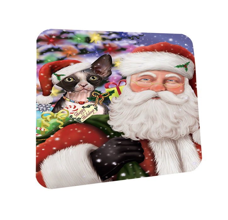 Santa Carrying Sphynx Cat and Christmas Presents Coasters Set of 4 CST53662