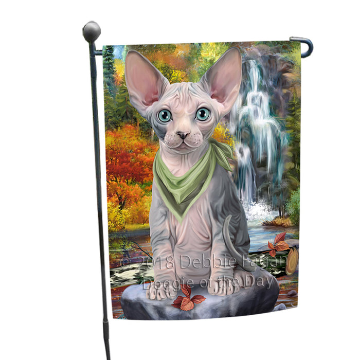 Scenic Waterfall Sphynx Cat Garden Flag GFLG51960