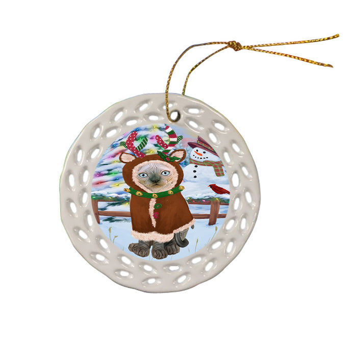 Christmas Gingerbread House Candyfest Sphynx Cat Ceramic Doily Ornament DPOR56925