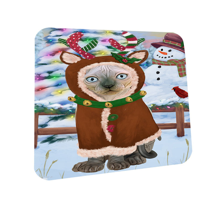 Christmas Gingerbread House Candyfest Sphynx Cat Coasters Set of 4 CST56527