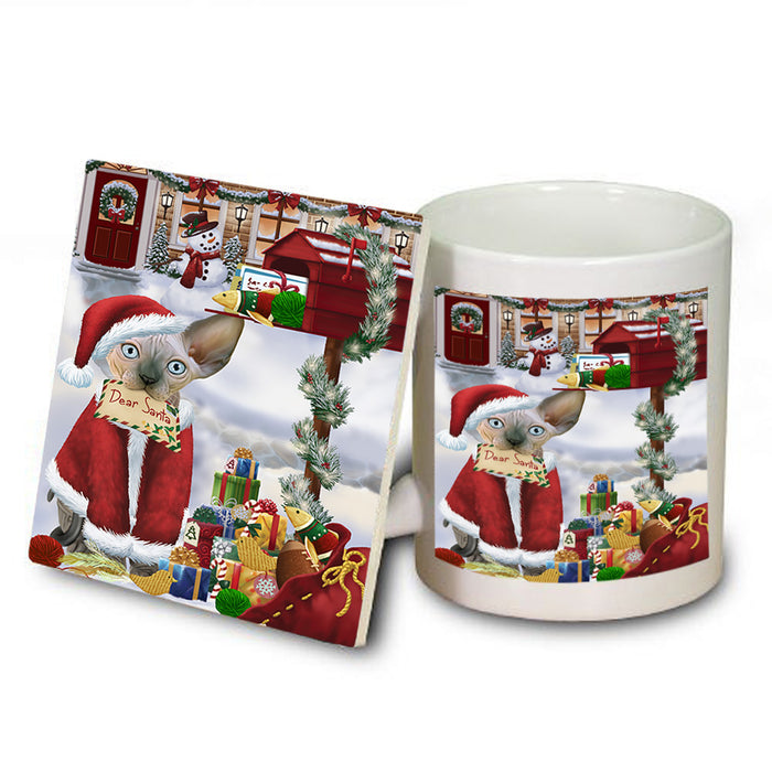 Sphynx Cat Dear Santa Letter Christmas Holiday Mailbox Mug and Coaster Set MUC53546