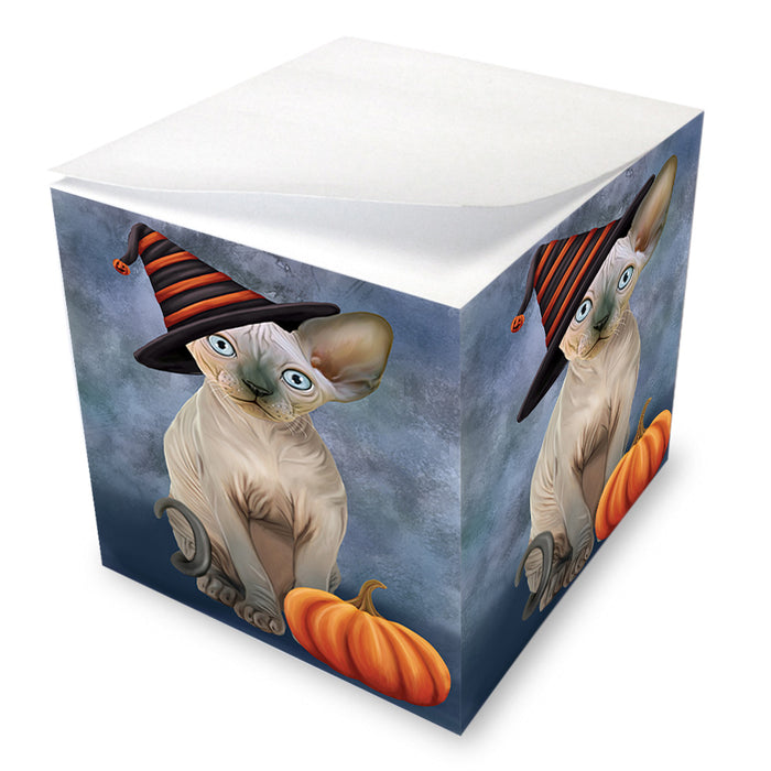 Happy Halloween Sphynx Cat Wearing Witch Hat with Pumpkin Note Cube NOC56391