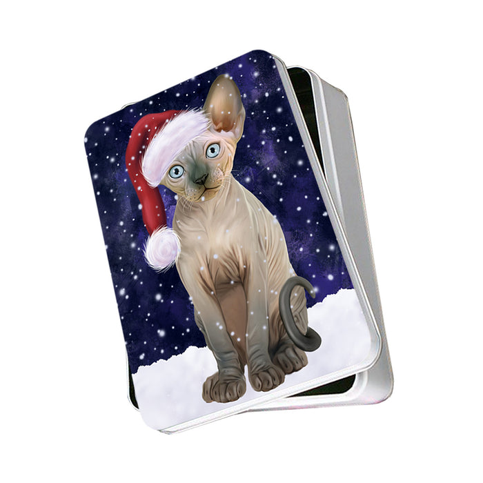 Let it Snow Christmas Holiday Sphynx Cat Wearing Santa Hat Photo Storage Tin PITN54270