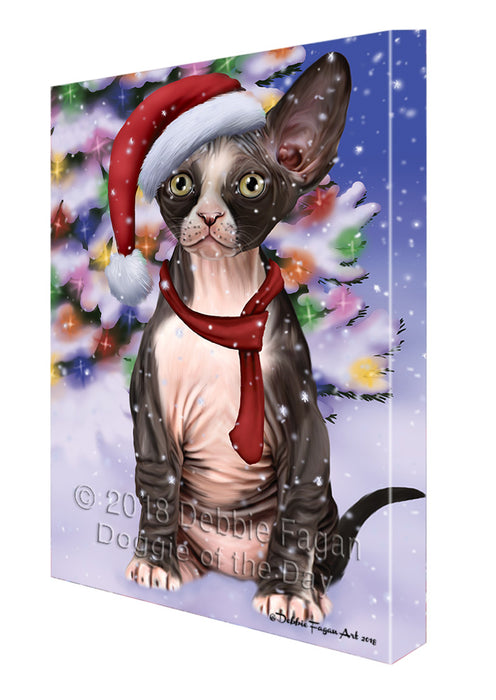 Winterland Wonderland Sphynx Cat In Christmas Holiday Scenic Background Canvas Print Wall Art Décor CVS101870