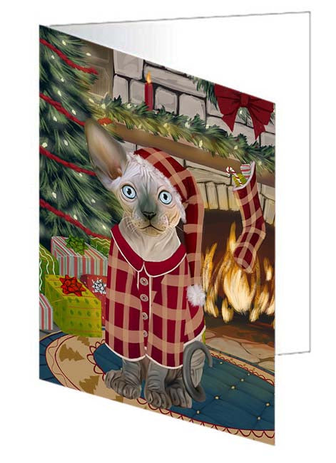 The Stocking was Hung Sphynx Cat Handmade Artwork Assorted Pets Greeting Cards and Note Cards with Envelopes for All Occasions and Holiday Seasons GCD71408
