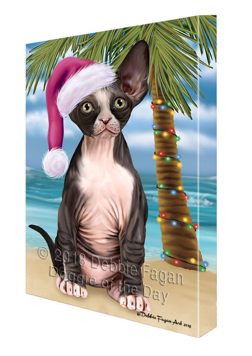 Summertime Happy Holidays Christmas Sphynx Cat on Tropical Island Beach Canvas Print Wall Art Décor CVS109088
