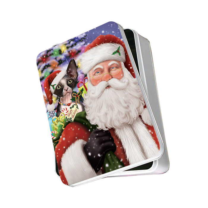 Santa Carrying Sphynx Cat and Christmas Presents Photo Storage Tin PITN53647