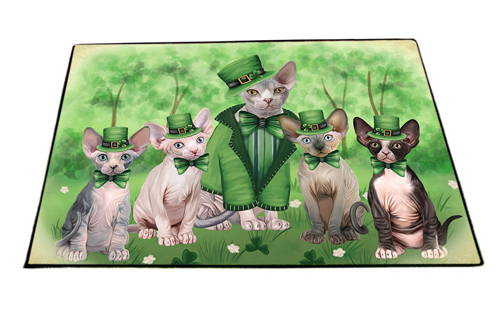 St. Patricks Day Irish Portrait Sphynx Cats Floormat FLMS54242