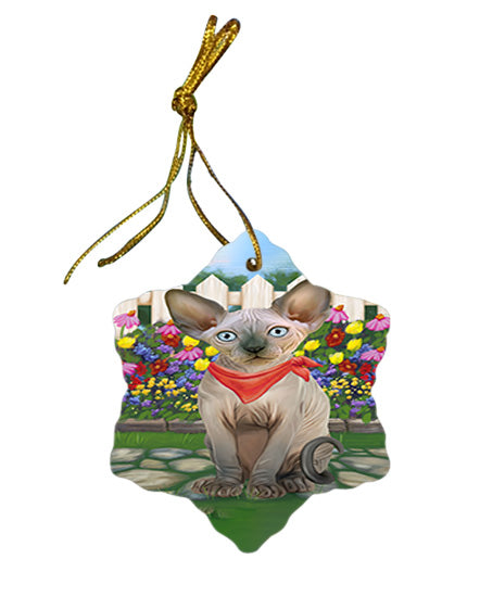 Spring Floral Sphynx Cat Star Porcelain Ornament SPOR52267