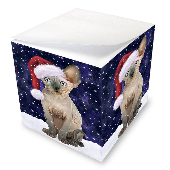 Let it Snow Christmas Holiday Sphynx Cat Wearing Santa Hat Note Cube NOC55973