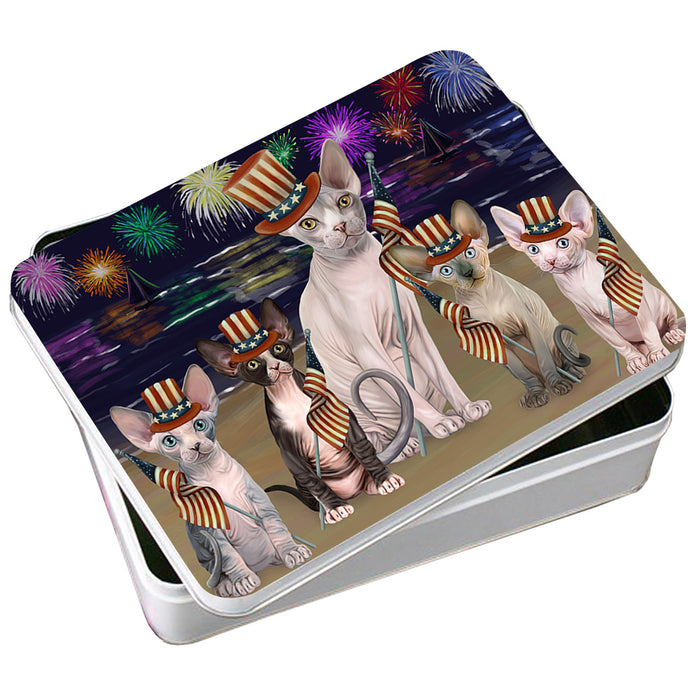 4th of July Independence Day Firework Sphynx Cats Photo Storage Tin PITN52458