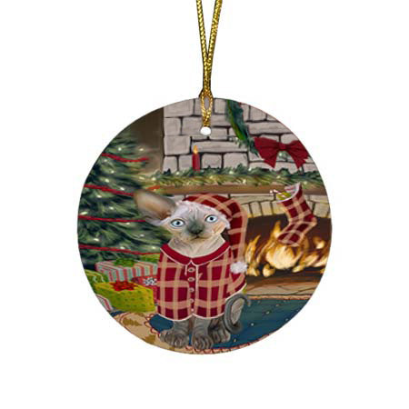 The Stocking was Hung Sphynx Cat Round Flat Christmas Ornament RFPOR55987