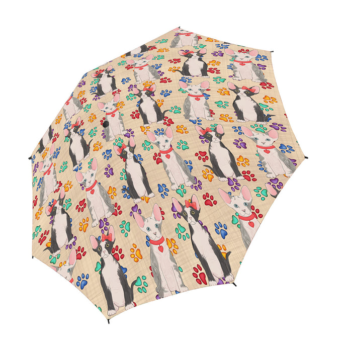 Rainbow Paw Print Sphynx Cats Red Semi-Automatic Foldable Umbrella