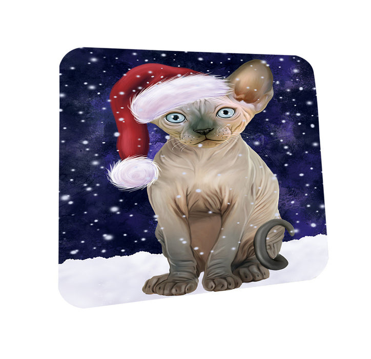 Let it Snow Christmas Holiday Sphynx Cat Wearing Santa Hat Coasters Set of 4 CST54285