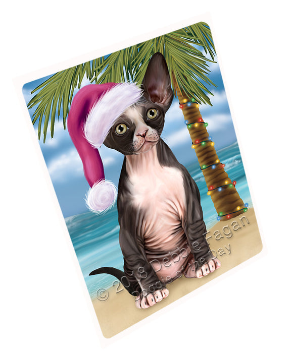 Summertime Happy Holidays Christmas Sphynx Cat on Tropical Island Beach Large Refrigerator / Dishwasher Magnet RMAG88374