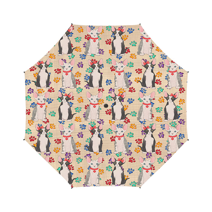 Rainbow Paw Print Sphynx Cats Red Semi-Automatic Foldable Umbrella