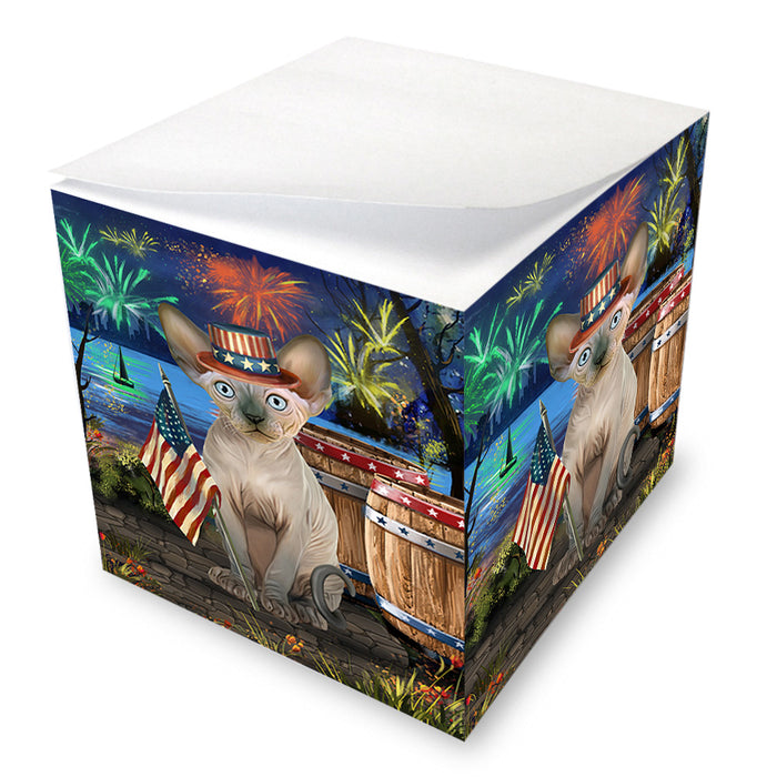 4th of July Independence Day Firework Sphynx Cat Note Cube NOC55728
