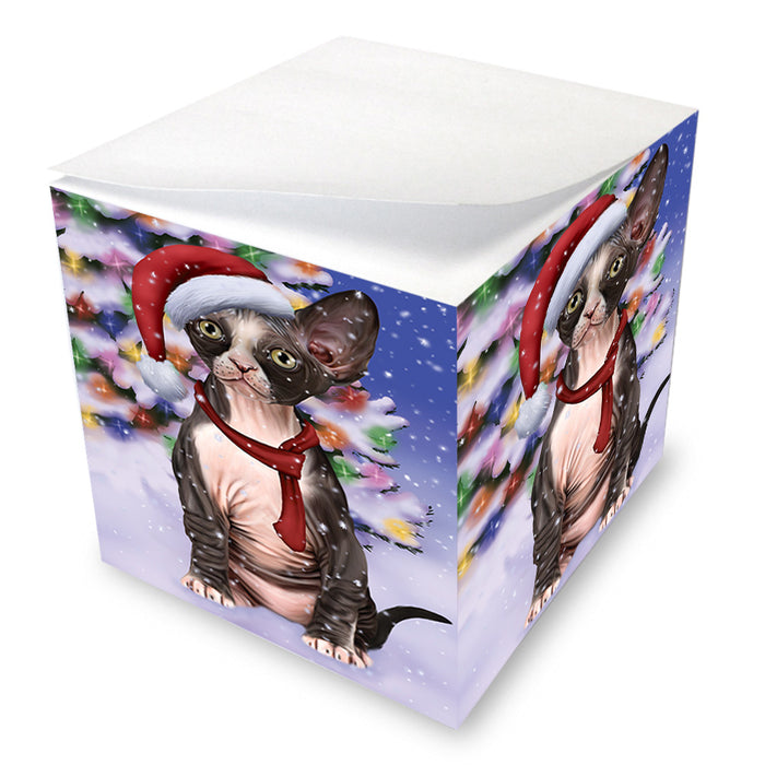 Winterland Wonderland Sphynx Cat In Christmas Holiday Scenic Background Note Cube NOC55426