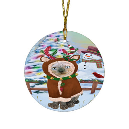 Christmas Gingerbread House Candyfest Sphynx Cat Round Flat Christmas Ornament RFPOR56925