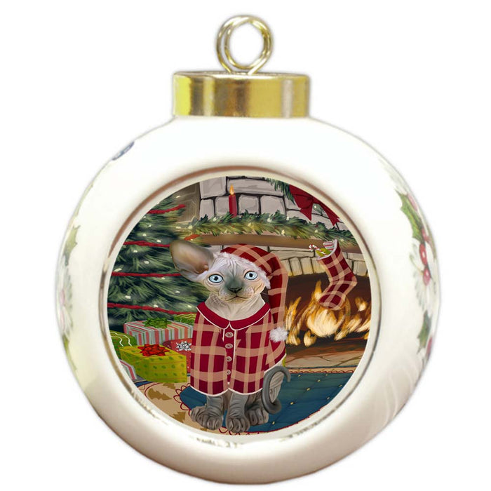 The Stocking was Hung Sphynx Cat Round Ball Christmas Ornament RBPOR55987