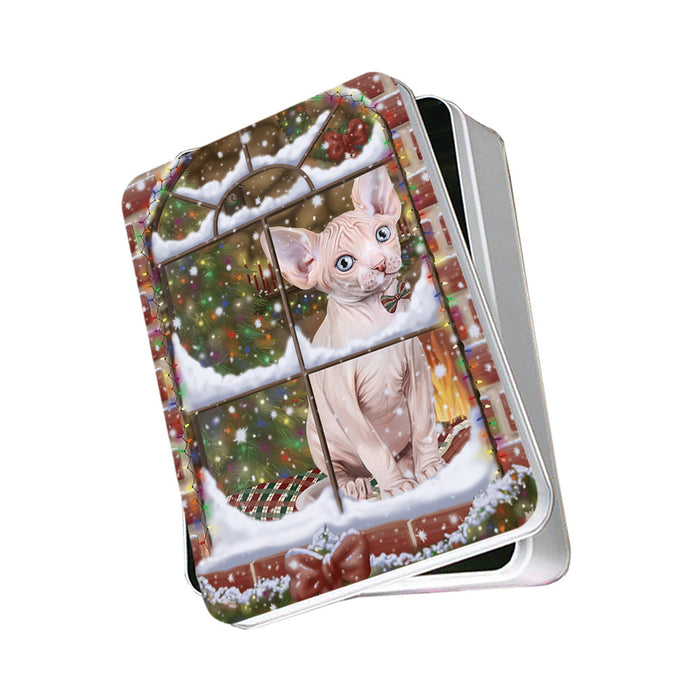 Please Come Home For Christmas Sphynx Cat Sitting In Window Photo Storage Tin PITN57561